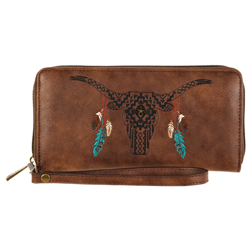 Wristlet Wallet Brown w/SW Skull