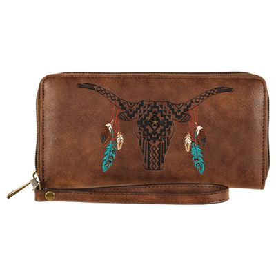 Wristlet Wallet Brown w/SW Skull