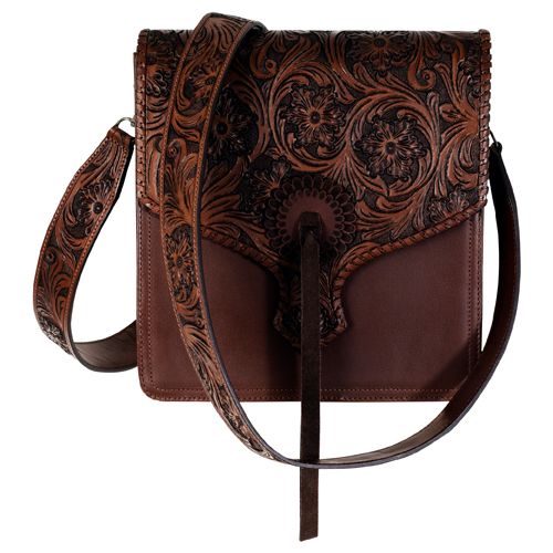 Crossbody w/Floral Tooling/Whipstitch