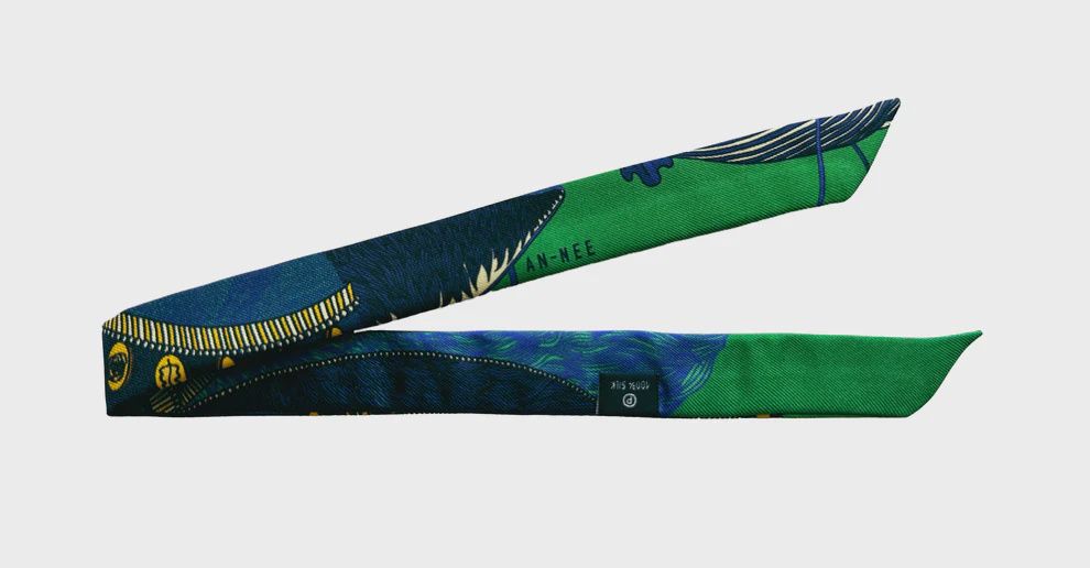 Silk ribbon, Cerf bohème,vert,1cm