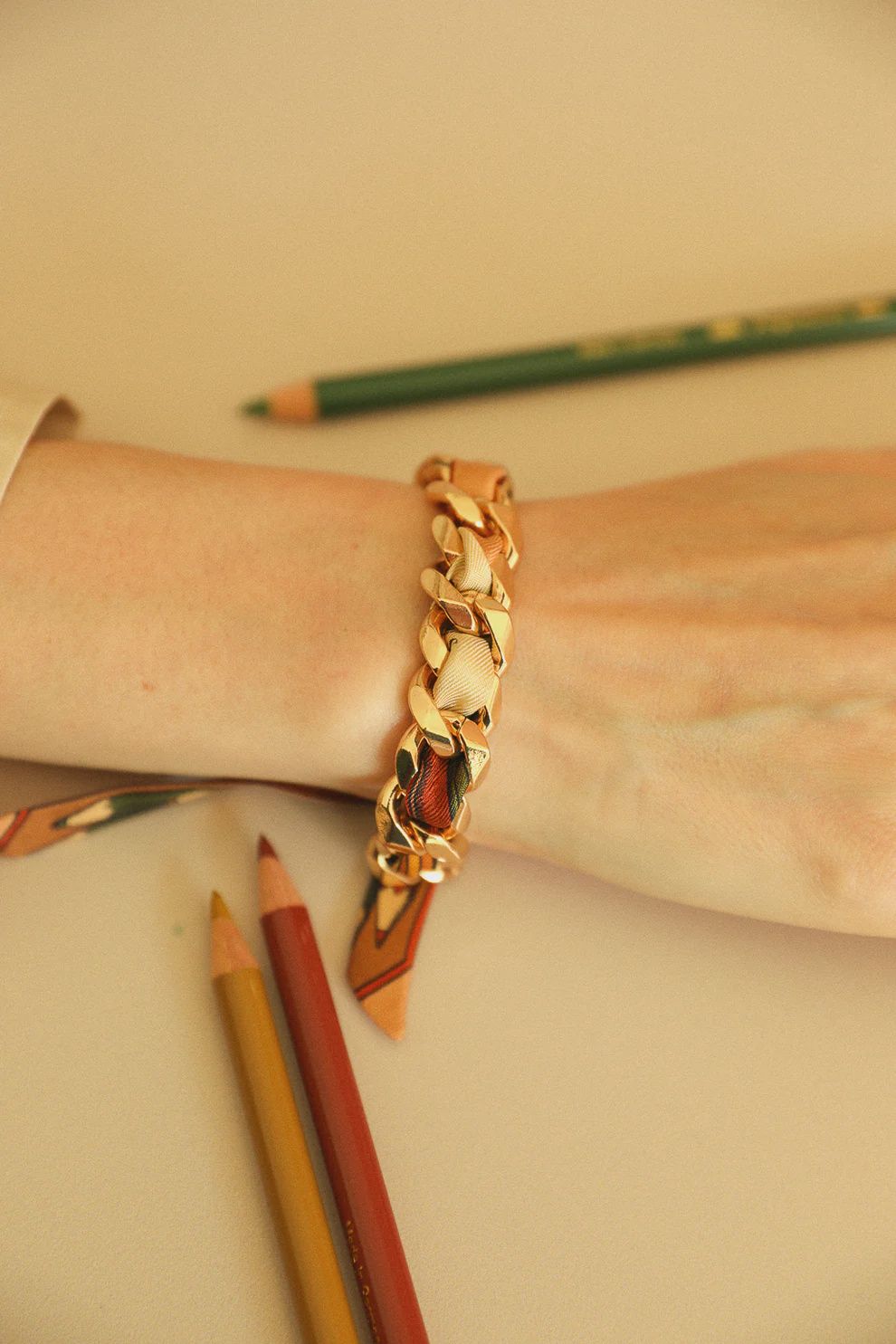 Décembre, chain bracelet, small, gold brass