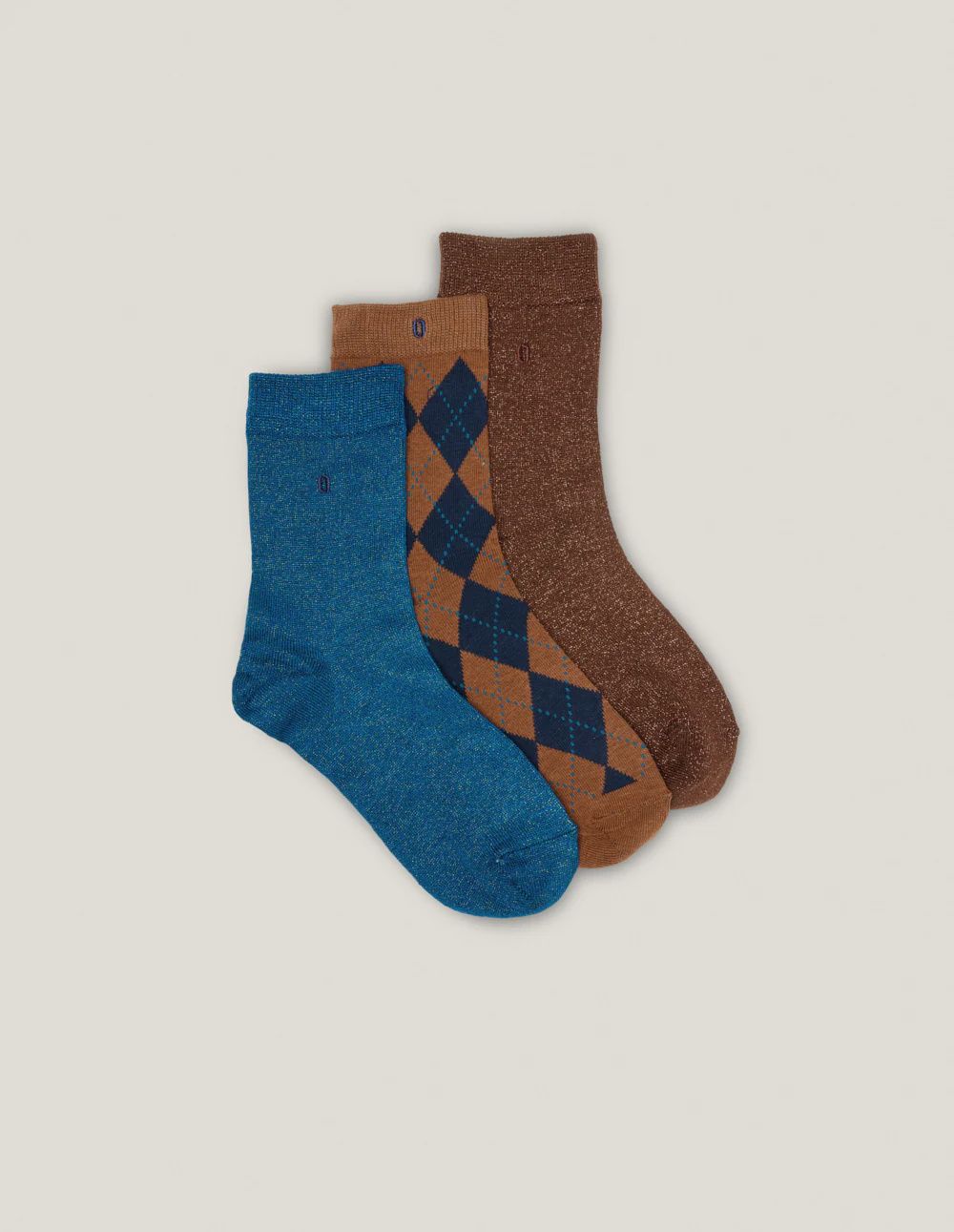 3 pair socks pack - fancy diamond and glitter brown blue