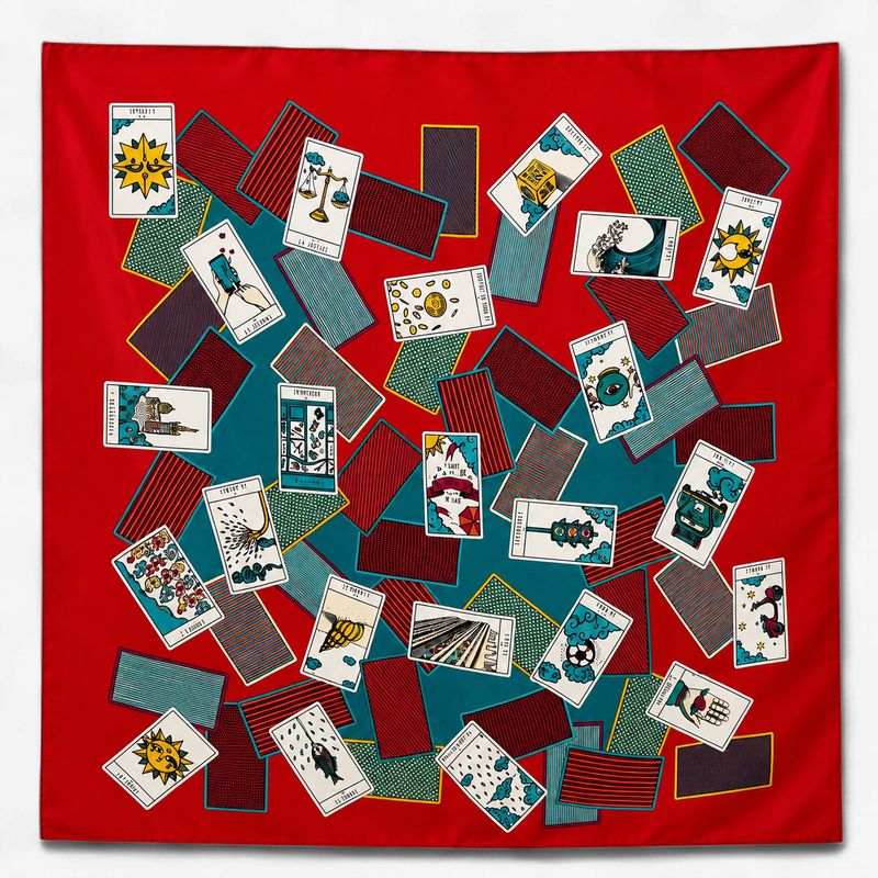 110cm silk carré Tarot of Marseille, multicoloured