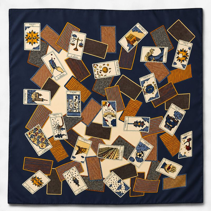 110cm silk carré Tarot of Marseille, navy blue