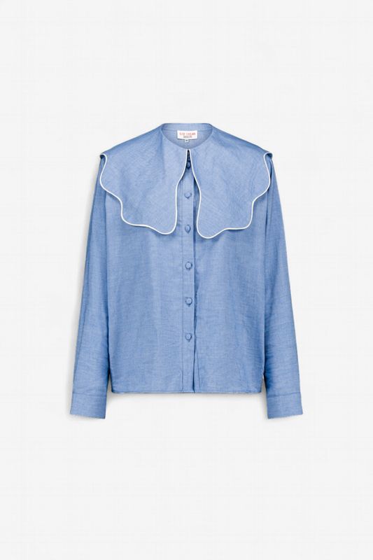 Sky Blue Oversized-Collar Cotton Shirt