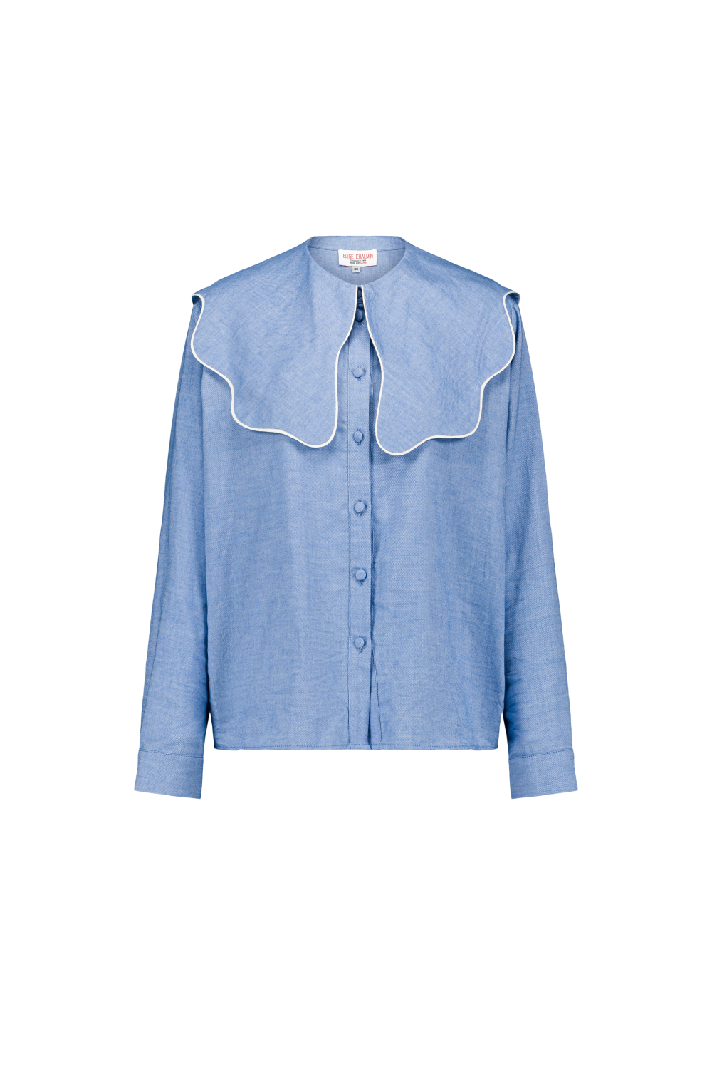 Sky Blue Oversized-Collar Cotton Shirt, Size: 34