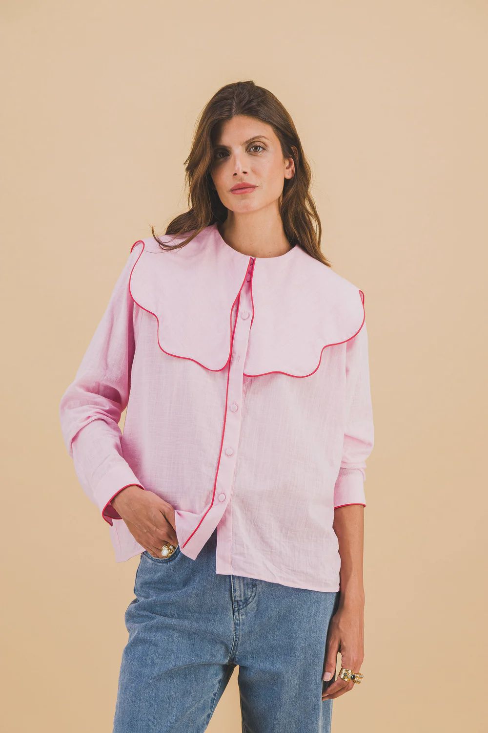 Pink Scalloped-Collar Shirt