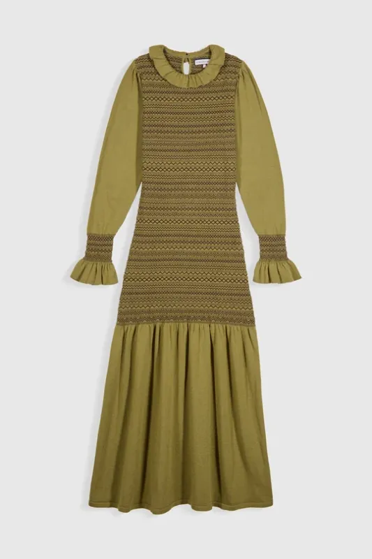 Aleria, long knit dress, olive
