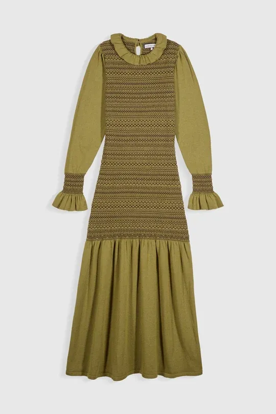 Aleria, long knit dress, olive, Size: S
