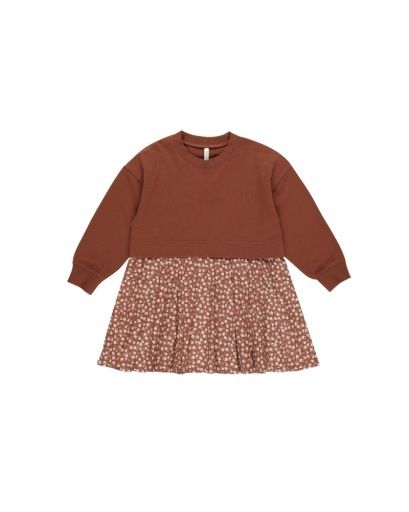 ROSETTE TWOFER DRESS, Colour: BRICK, Size: 2-3Y