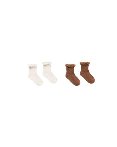 LACE TRIM SOCKS, Colour: SADDLE-IVORY, Size: 6-12M