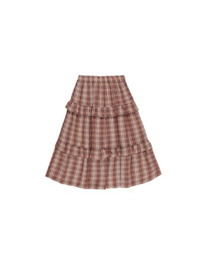 RUFFLED MIDI SKIRT, Colour: AUTUMN-PLAID, Size: 10-12Y