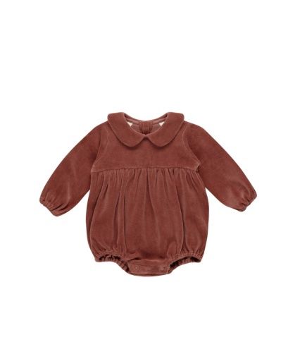 Velvet Peter Pan Romper, Colour: CRANBERRY, Size: 12-18M