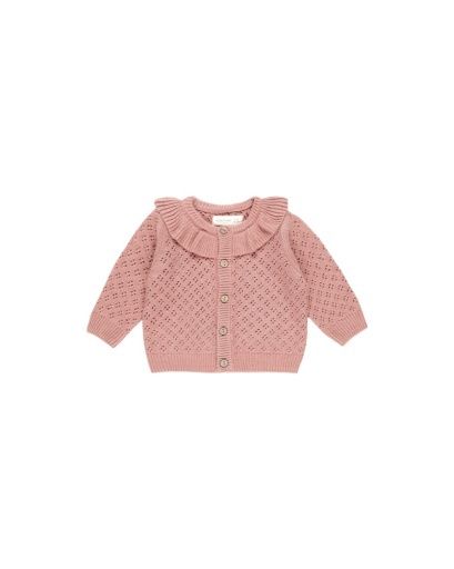 RUFFLE COLLAR CARDIGAN || LIPSTICK, Colour: LIPSTICK, Season: QMSS25_D1, Size: 0-3M