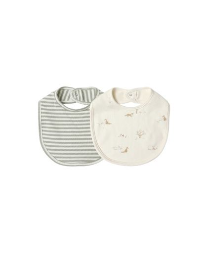 JERSEY SNAP BIB, 2 PACK || FOX LAND, FERN STRIPE