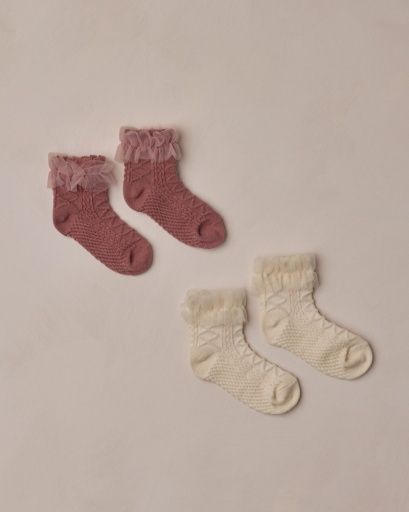 RUFFLE SOCKS | IVORY, RASPBERRY