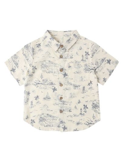 COLLARED SHORT SLEEVE SHIRT OCEAN TOILE