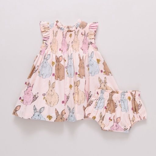 baby girls stevie dress set - vintage bunnies, Size: 3/6M