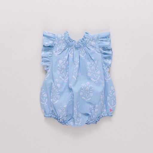 baby girls harper bubble - blue prairie block print, Size: 0/3M