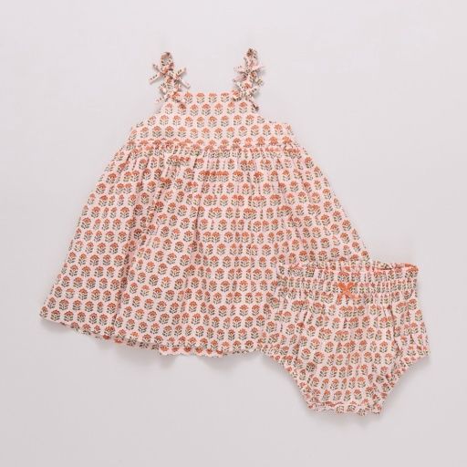 baby girls tia dress set - pink prairie block print, Size: 3/6M