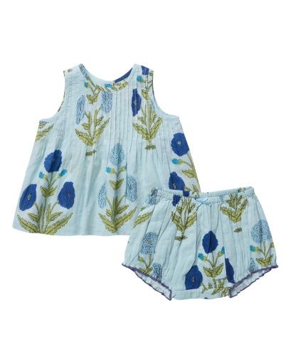 baby girls jaipur 2-pc set - light blue dandelion, Size: 3/6M