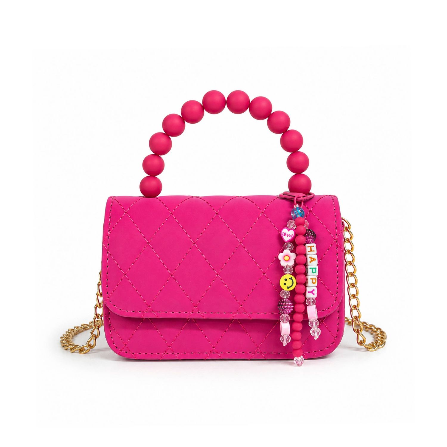 Pearl Handle Message Charm Handbag for Kids, Color: Hot PInk
