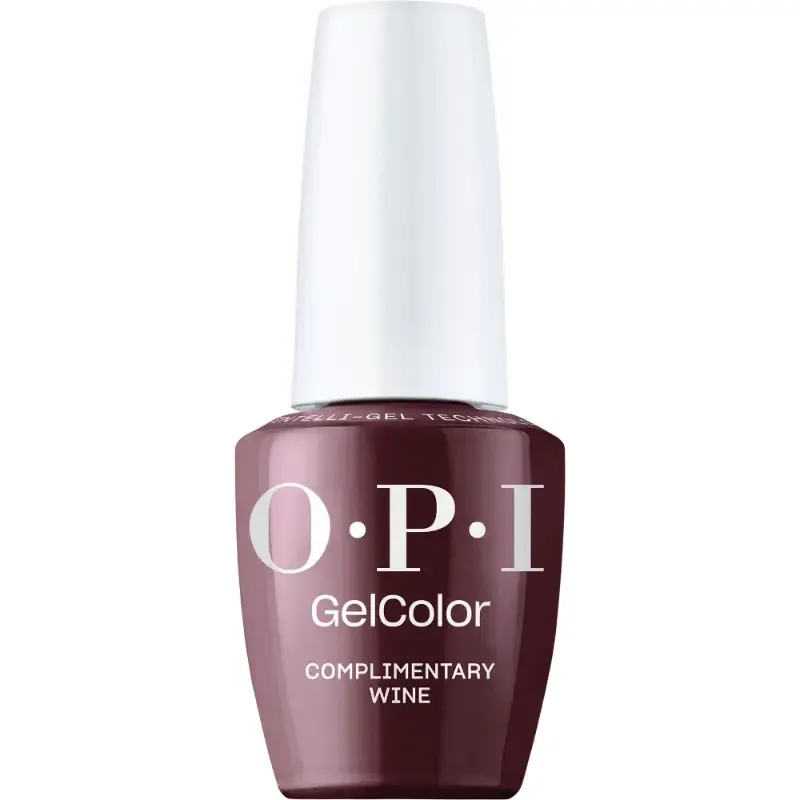 Complimentary Wine - GelColor - 15ml OPI Complimentary Wine bordeaux gellak met glansafwerking. Semi-permanente nagellak in een diepe bordeaux tint met een langdurige glans.