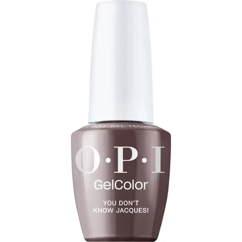 You Don't know Jacques - GelColor - 15ml OPI You Don't Know Jacques bruine gellak met glansafwerking. Semi-permanente nagellak in een zachte, elegante bruine tint met een tijdloze glans, perfect voor een verfijnde en natuurlijke look.