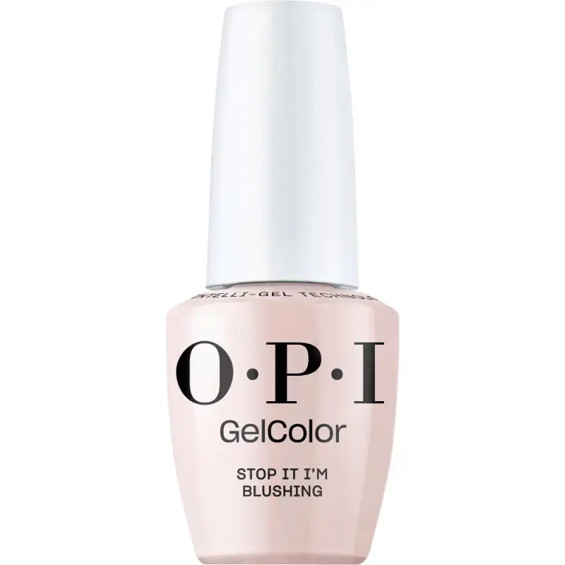 OPI gellak Stop It I'm Blushing, warme nude kleur met glansafwerking, perfecte gellak voor een zachte en verfijnde look.
