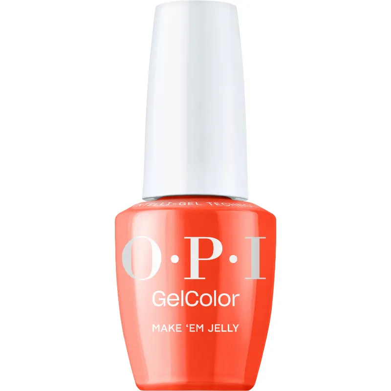 Rode glanzende gellak van OPI, Make 'Em Jelly. Voor een opvallende en verzorgde salonmanicure.