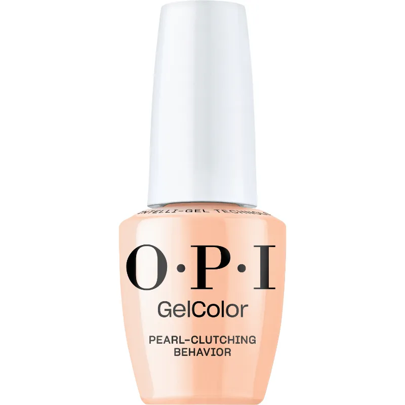 Nude glans gellak van OPI, Pearl-Clutching Behavior. Voor een subtiele, verzorgde salonlook.