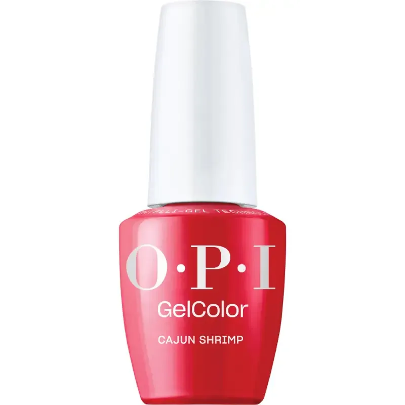 Rode gellak met glansafwerking, genaamd "Cajun Shrimp" – Een levendige, pittige tint die je nagels een opvallende en energieke uitstraling geeft.