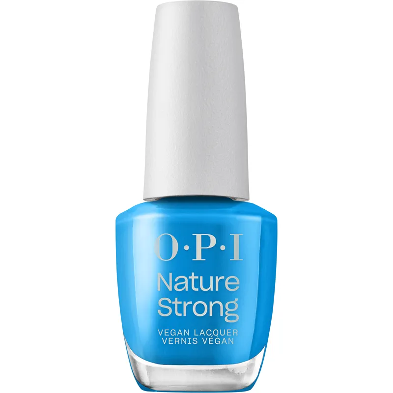 Fresh as a Blue Daisy van OPI Nature Strong: vegan blauwe nagellak met 65% natuurlijke ingrediënten, glanzend en langdurig.