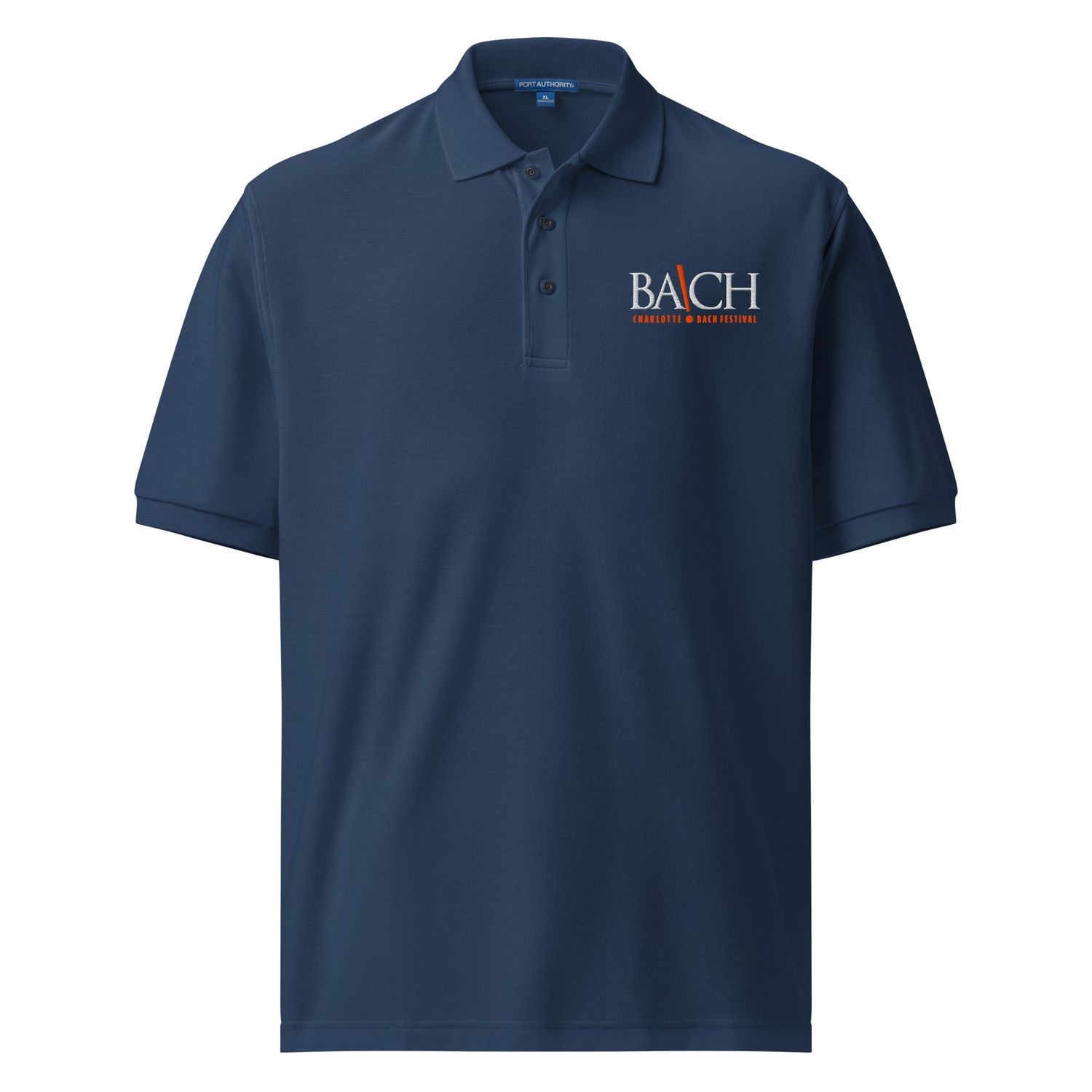 Men's Premium Polo - Navy with Embroidered Charlotte Bach Festival logo