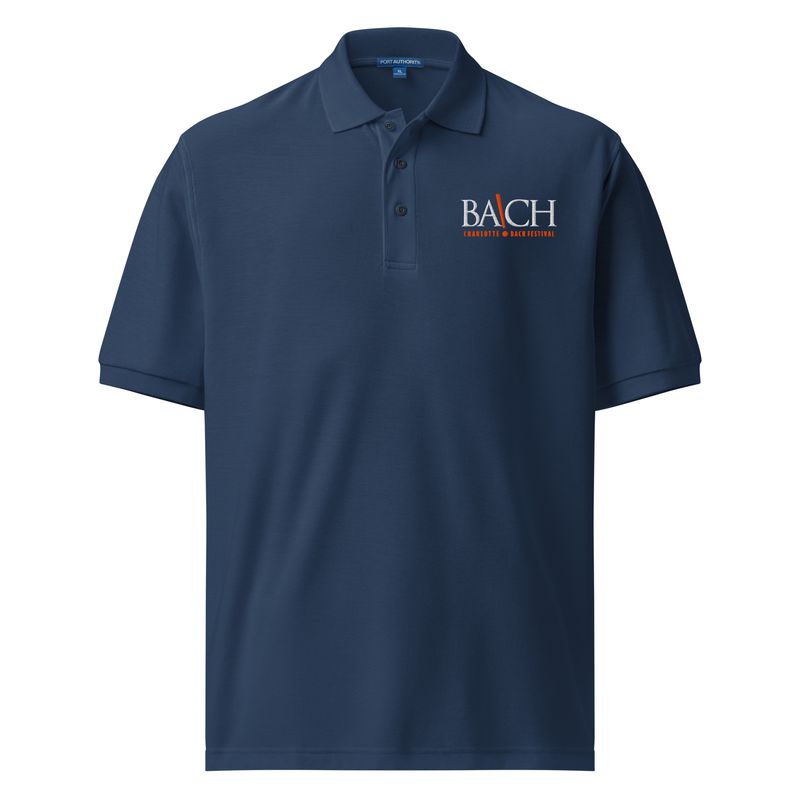 Men's Premium Polo - Navy with Embroidered Charlotte Bach Festival logo