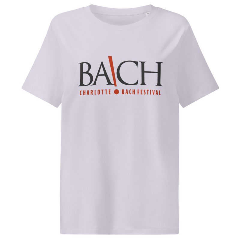 Women’s Organic Ribbed Neck T-shirt - Lavender with Charlotte Bach Festival logo