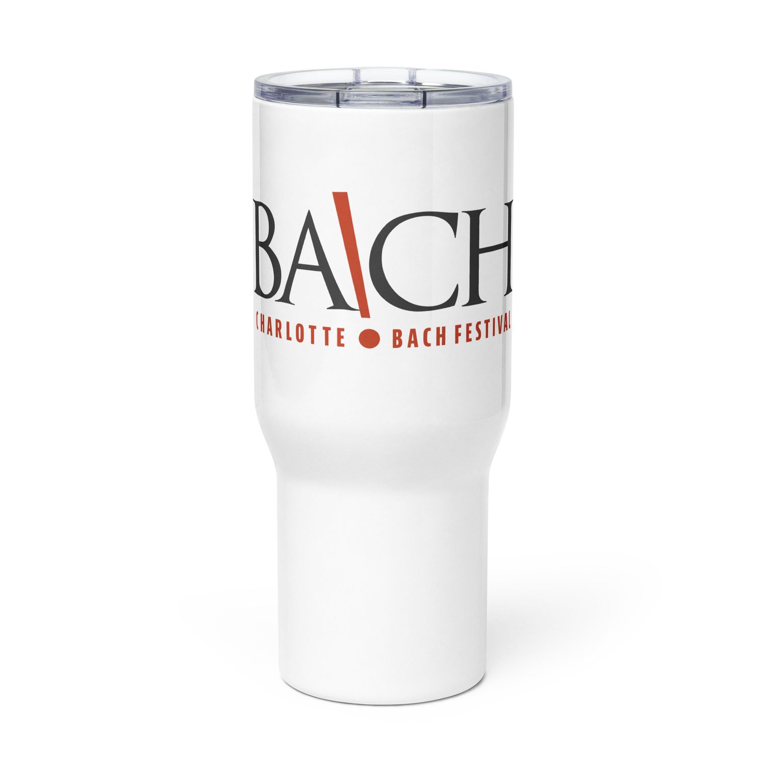 Travel Mug with Handle - White with Charlotte Bach Festival logo
