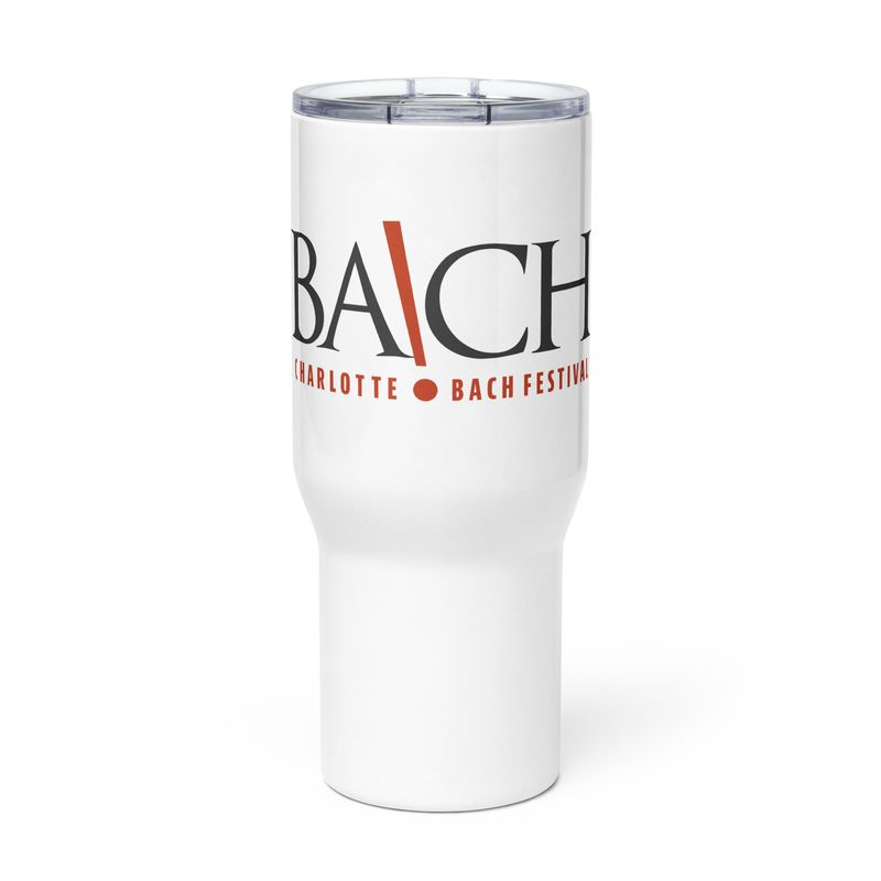 Travel Mug with Handle - White with Charlotte Bach Festival logo