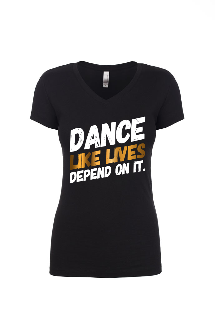 DANCE - Ladies V Neck Tee | with GOLD DANCE - Ladies V Neck Tee | with GOLD