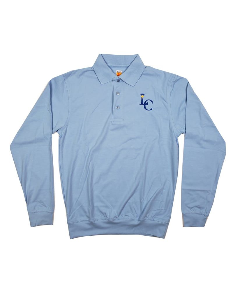 LEHMAN CATHOLIC LS BANDED BOTTOM POLO , Color: LT BLUE, Size: Youth M