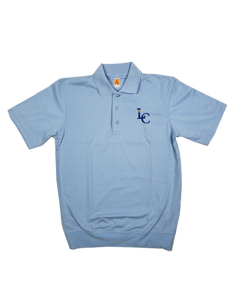 LEHMAN CATHOLIC SS BANDED BOTTOM POLO, Color: LT BLUE, Size: Youth M