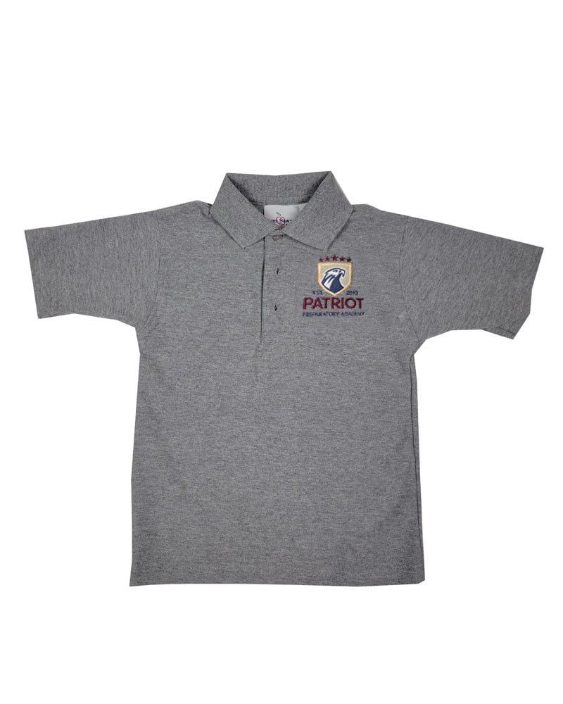 PATRIOT PREP ACADEMY SS POLO SHIRT, Color: PIQUE GREY, Size: Youth XS