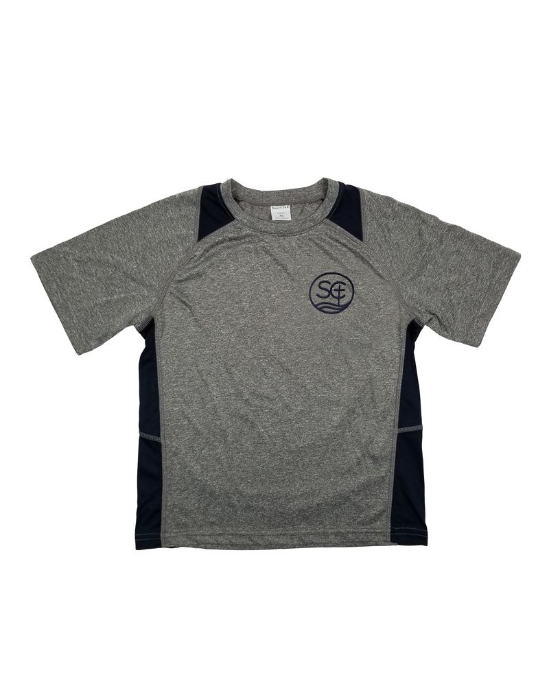 ST. CHRISTOPHER DRY FIT GYM T-SHIRT, Color: GREY/NAVY, Size: Youth XS