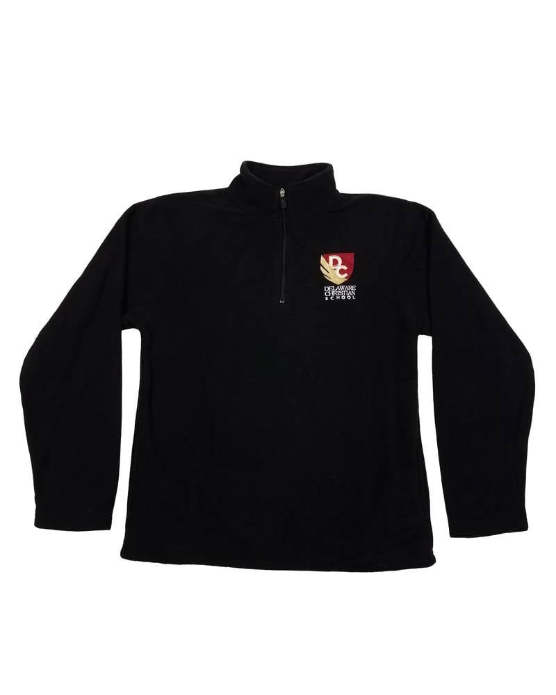 DELAWARE CHRISTIAN  1/4 ZIP FLEECE, Color: BLACK, Size: Youth XS