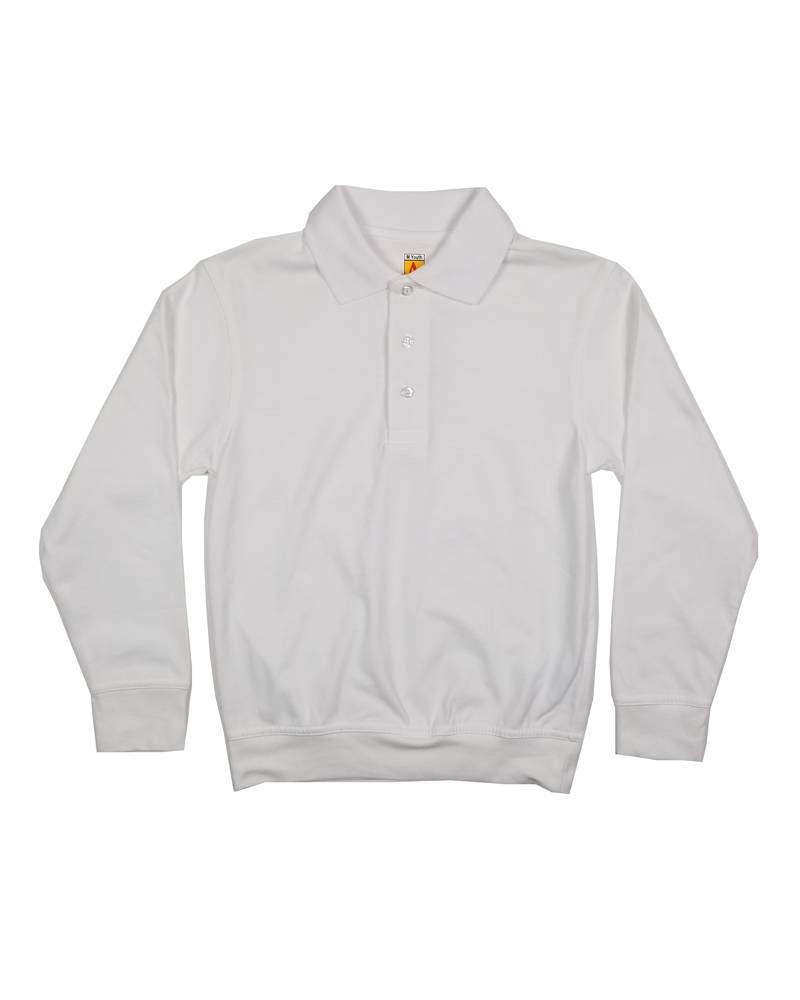 LONG SLEEVE BANDED BOTTOM POLO WHITE