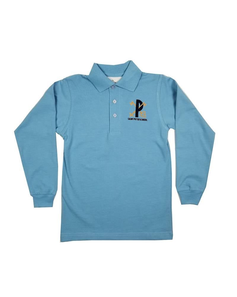 ST PETER LS PIQUE KNIT SHIRT BLUE , Size: Youth 2XS