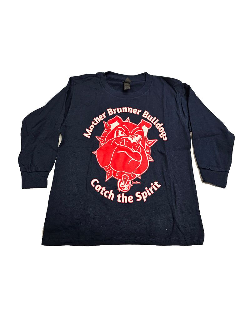 BRUNNER CATHOLIC LONG SLEEVE SPIRITWEAR T-SHIRT, Color: NAVY, Size: Youth XS