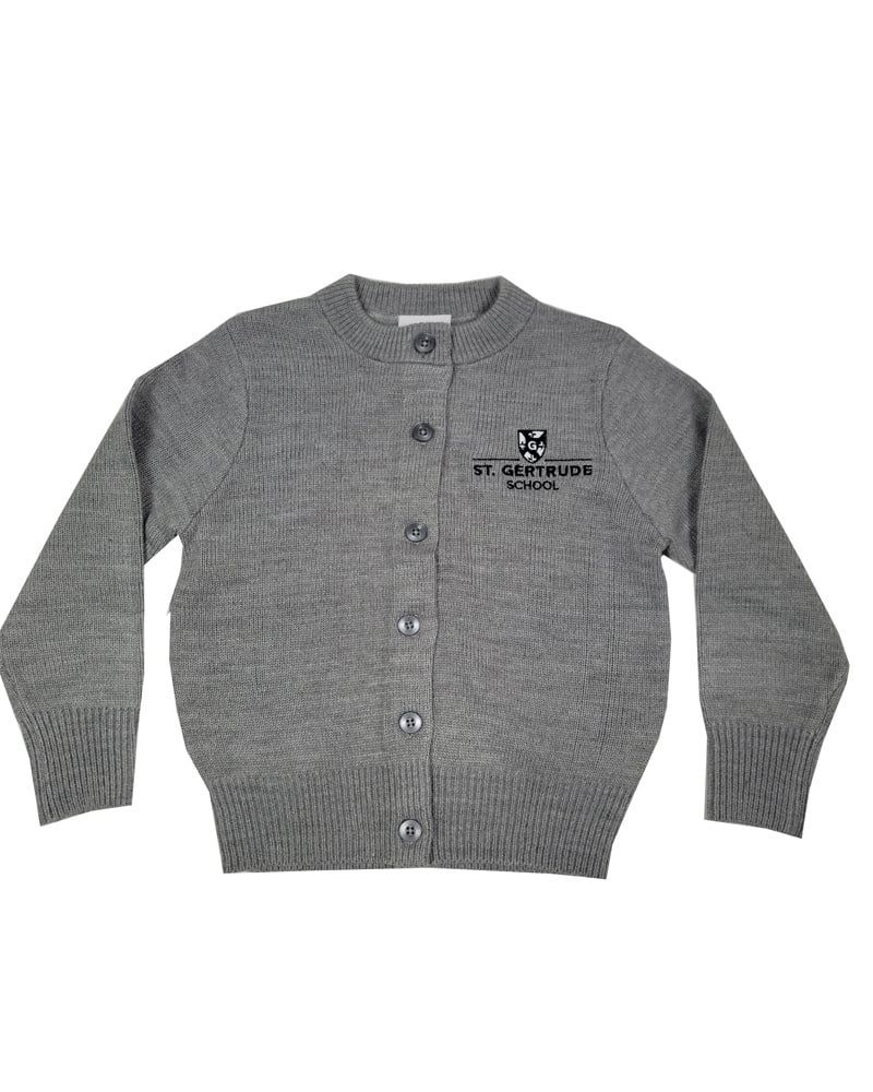 ST. GERTRUDE GIRLS CARDIGAN SWEATER, Color: Grey, Size: Youth XS