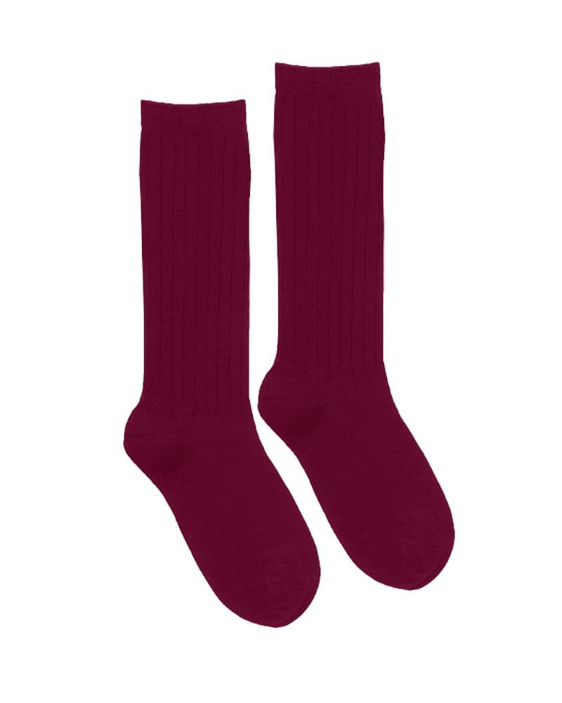 Knee High Socks, Color: Cable Maroon, Size: S