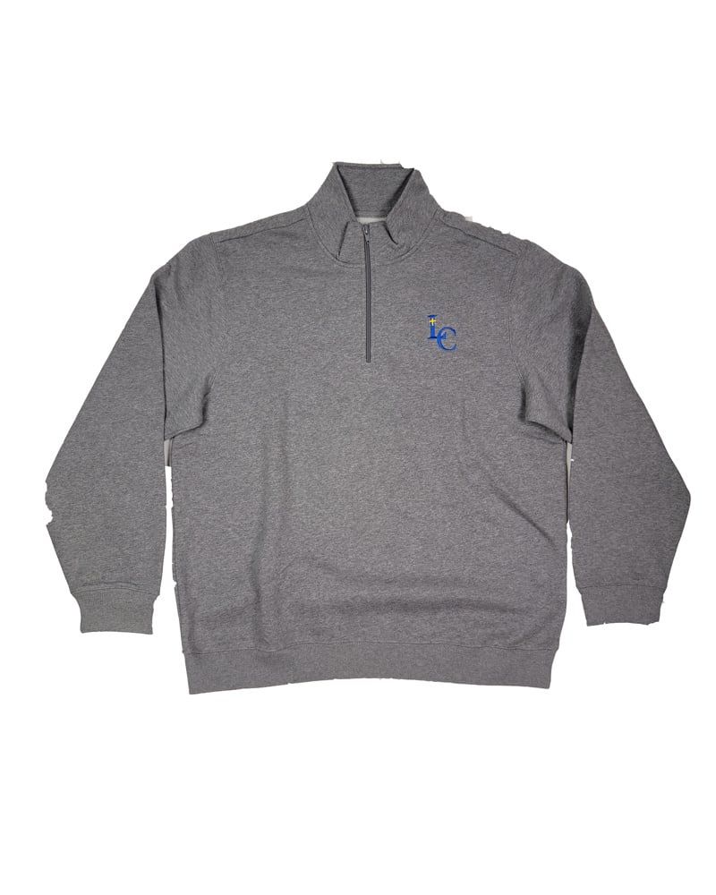 LEHMAN CATHOLIC 1/4 ZIP SWEATSHIRT  , Color: GREY, Size: Adult XS